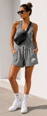 Nike Sportswear Gym Vintage Gray Racerback Romper Shorts XS Just Do It Logo Photo 0