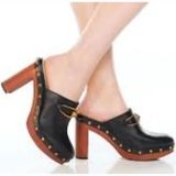 Veronica Beard Giles Block Heel Mule Clogs, Black,Size 8M Bohemian leather Heel Photo 0