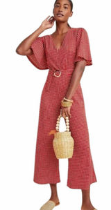 Anthropologie Margaret Belted red Jumpsuit romper 12 Photo 0