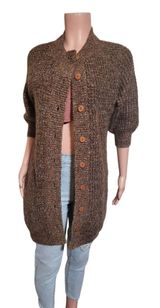 Pulp women's crew neck button-up 3/4 sleeved knit brown cardigan sweater M Photo 0