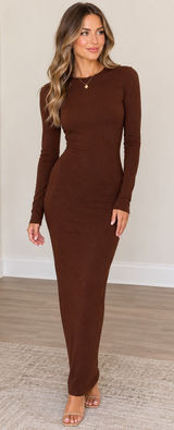 Naked Wardrobe Brown Long Sleeve Bodycon Midi Dress XS Photo 0
