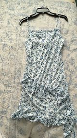 & Other Stories Blue and white floral midi dress with ruffle hem and adjustable straps Photo 0