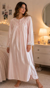 Vintage Jessica Alexander Womens Size XL Pink Satin Nightgown Embroidered Lace Photo 0