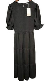 Black Smocked Tiered Maxi Dress Puff Sleeve Womens Dress‎ Photo 0
