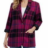 Vintage Private Eye Plaid Blazer Small Wool Blend Pink Black Oversized Retro‎ Photo 0