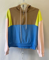 BP Nordstrom Womens Colorblock Half Zip Hoodie Sweatshirt Blue Brown Yellow Sm Photo 0