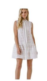 Endless Rose Lace Trim Crochet Mini Dress Sleeveless White Size M NWOT Romantic Photo 0