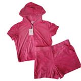 Juicy‎ Couture Watermelon Pink Velour Short Sleeve Hoodie & Shorts Set XL NWT Photo 0