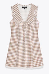 Zara Sleeveless Brown Gingham Tie-Front Dress Lace Ruffle Feminine Sundress Photo 0