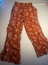 Three Dots Rust Floral Ditsy Dot Smocked High Waist Wide Leg Palazzo Pants M Photo 0