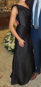 Alfred Sung Bow One-Shoulder Satin Trumpet Gown Black 2 Photo 0