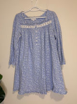 Eileen West Light Blue white Floral Long-Sleeve Nightdress with Lace Trim Large Photo 0