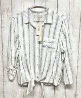 Grand & Greene Striped Tie Front Button Down‎ Women L Ivory Black Rayon RP066631 Photo 0