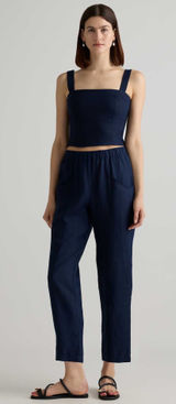 Quince European Linen Tapered Pull On Ankle Pants Navy Blue M Photo 0