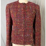 Rena‎ Rowan Textured Multicolor Tweed Zip Front Collarless Jacket Women 10 Photo 0