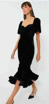 RHODE Sweetheart Velvet Ramona Slim Midi Dress in Jet Black Size 4 New with Tags Photo 0