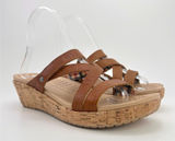 Crocs A-Leigh Leather Cork Wedge Sandals Brown Strappy Slip On Womens 8 Comfort Photo 0