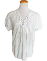 Womens Matty M Lyocell Linen Lace Up Neckline Top Blouse Shirt - Sz M Photo 0