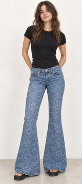 Bongo Let Me B Vintage Y2K Floral Scroll Print Flare Jeans Womens 9 Low Rise Photo 0