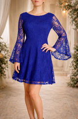 Altar'd State Blue Lace Bell Sleeve Open Back Mini Dress NWT M‎ Romantic Whimsy Photo 0
