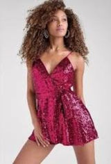 Venus Womens Sequin Romper V-Neck Spaghetti Strap Size L Sparkly Glam Party NEW Photo 0