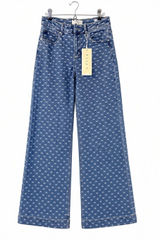 Risen Jeans 5/27 Wide Leg Blue Denim White Bow Embroidery NWT Photo 0