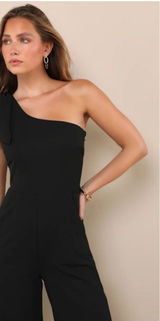 LULU's Sexy Chic Sophisticated Wedding Cocktail One Shoulder Wide Leg Jumpsuit Photo 0