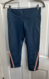 Alo Yoga blue cropped leggings with pink mesh chevron sheer stripes small‎ Photo 0