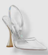 STUART WEITZMAN Xcurve Slingback Iridescent Silver & Clear Pointed Toe Pumps 9 Photo 0