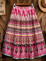 Harold’s Southwestern Boho Tiered Midi Skirt 4 Pink Ikat Festival Cottagecore Photo 0