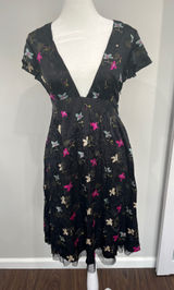 Free People Night and Day Silk Floral Midi Dress Black Boho‎ Size 6 Photo 0