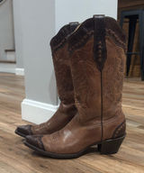 CORRAL Western Floral Stitched Snip Toe Brown Leather Cowboy Boots | Size 9 Photo 0