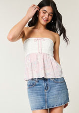 Hollister Strapless Babydoll top - White & Light Pink Floral Photo 0