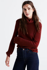 Madewell Bell Sleeve Ribbed Turtleneck Sweater Red Alpaca Wool Blend Sz XS Photo 0