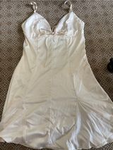White Satin Slip Dress with Bow Detail Photo 0
