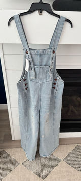 Rosa Clothing Southern Country Distressed Washed Cropped Wide Leg Overalls Med Photo 0