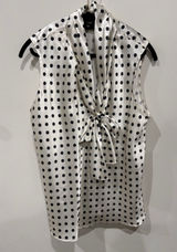 Nine West Black and White Polka Dot Satin Blouse with Tie Neck Size L Photo 0