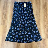 NEW Halogen Black Blue Floral Midi‎ Skirt Side Slit Womens M Whimsigoth Romantic Photo 0