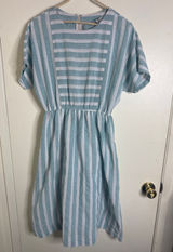 Vintage 80s/90s Rosy Route Striped Midi Dress | Blue & White Panels | Size M Photo 0