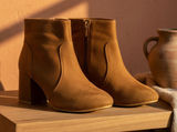 Top Moda‎ Women's Ankle Booties Brown Round Toe Block Heel Side Zip Size 7 Photo 0