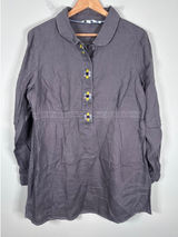 Boden Linen Tunic Shirt Women 12 Gray Floral Button Lagenlook Art Teacher Indie Photo 0