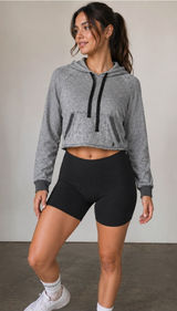 Free People FP Movement Gray Lightweight Cropped Hoodie with Drawstring Photo 0