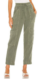 Free People | Feelin Good Cargo‎ Linen-Cotton Blend Wide Leg Joggers in Green Photo 0