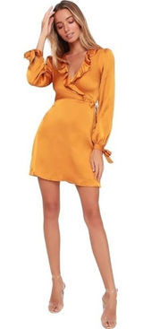 Lost + Wander Golden Yellow Dawn Satin Mini Dress Womens US S Photo 0