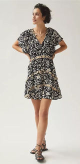 ANTHROPOLOGIE Robin Tiered Mini Dress in Black and Cream floral size‎ XS Photo 0
