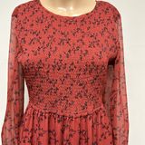 NWT bohme Smocked Tiered Maxi Dress Sheer Sleeves Rust with black design size S Photo 0