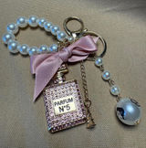 Elegant Parfum No. 5 Pink Crystal Keychain Pearls and Bow Photo 0