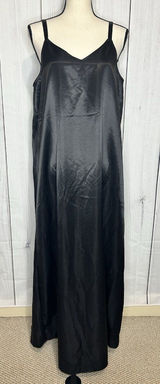 Vince Camuto Black Satin Slip Maxi Dress Sz L V-Neck Strappy Sleeveless Photo 0