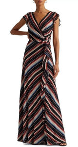 Lauren Ralph Lauren Womens Blanket Stripe Georgette Gown black Size 8 Photo 0
