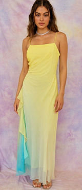 Vtg Yellow Teal Ombre Prom Hoco Dress Fairy Whimsy 5/6‎ Mermaid Photo 0